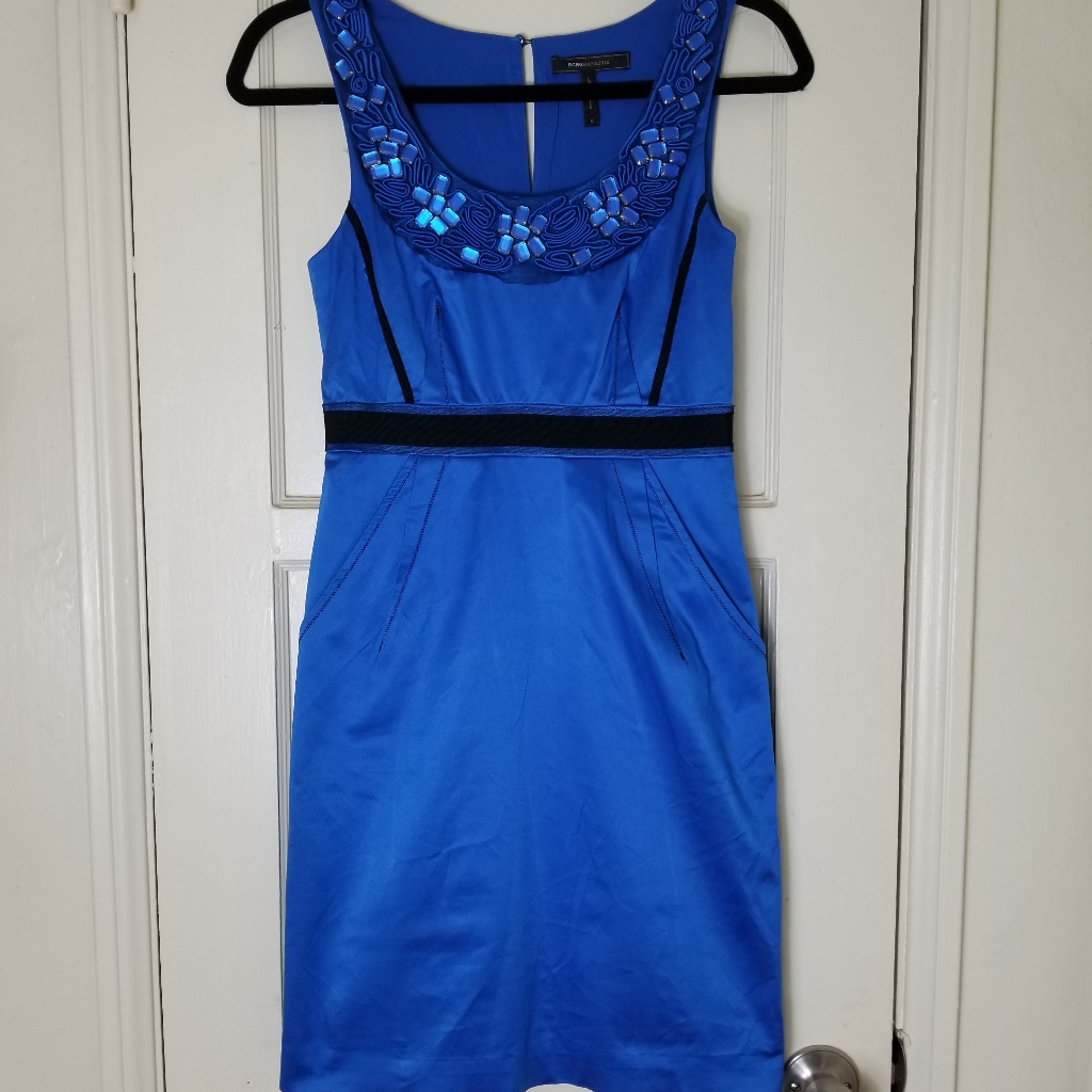 Bcbgmaxazria Blue Jeweled Neck Sleeveless Dress